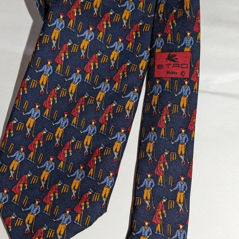 Etro Milano Tie Croquet Novelty Print 100%silk Preppy Luxury Designer